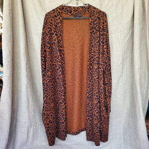 Sanctuary leopard print Women's Plus size long open front cardigan brown black